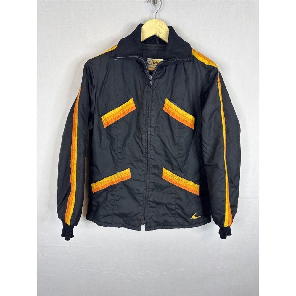 Vintage Ski-Doo Bombardier Jacket Women’s 12‎ Black Yellow Orange Stripe 70s